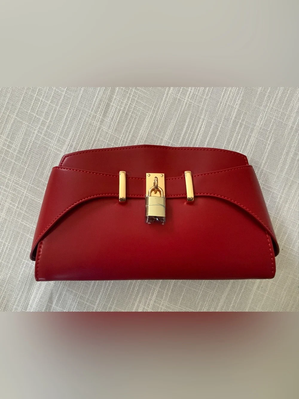 MOTF Red Top-Handle Satchel with Gold Lock Detail